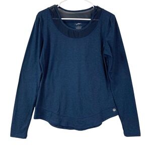 X by gotttex Women Navy Blue Long Sleeve Mesh Neckline Athletic Top Size L